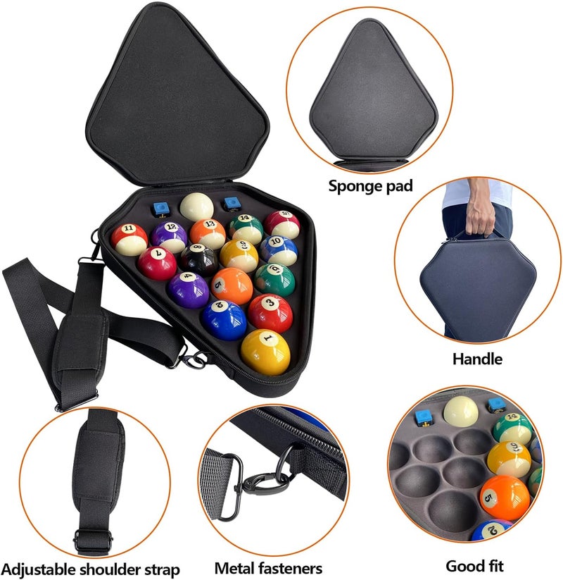 UISKOOPW Pool Ball Carrying Case,Hard Billiard Ball Case Cue Ball Holder for One Set of Billiard Balls,EVA Pool Ball Storage Bag with Handle and Adjustable Shoulder Strap for Travel - Image 3
